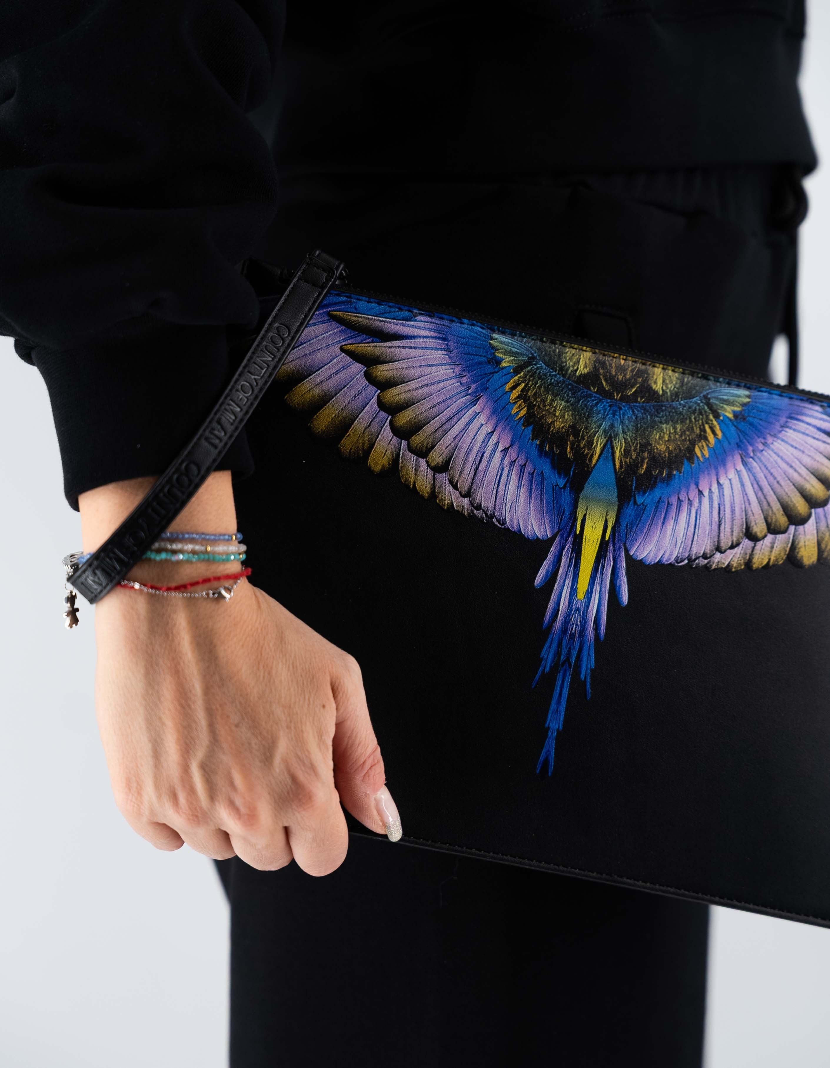 Pochette Stampa Nero/ Blue Wings