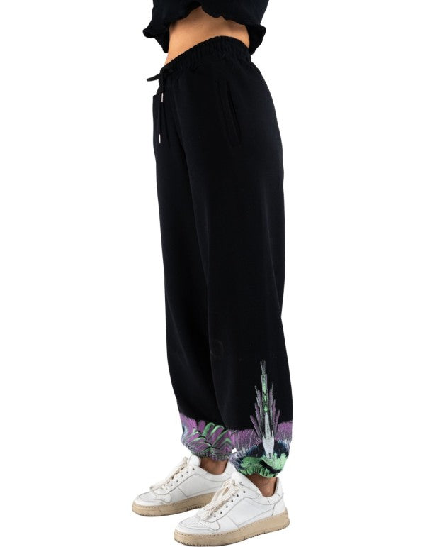 Women's Black-Pink Wings Fleece Trousers