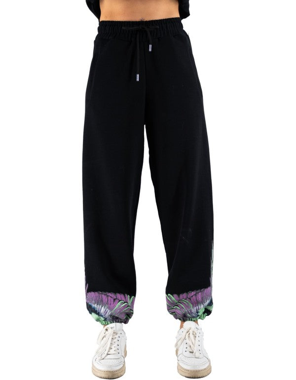 Women's Black-Pink Wings Fleece Trousers