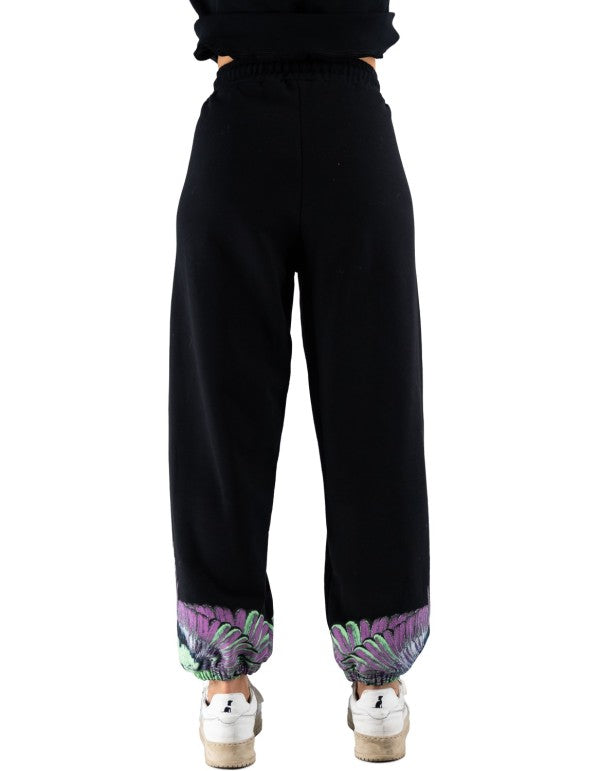 Women's Black-Pink Wings Fleece Trousers