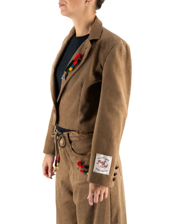 Corduroy Croped Blazer Cognac