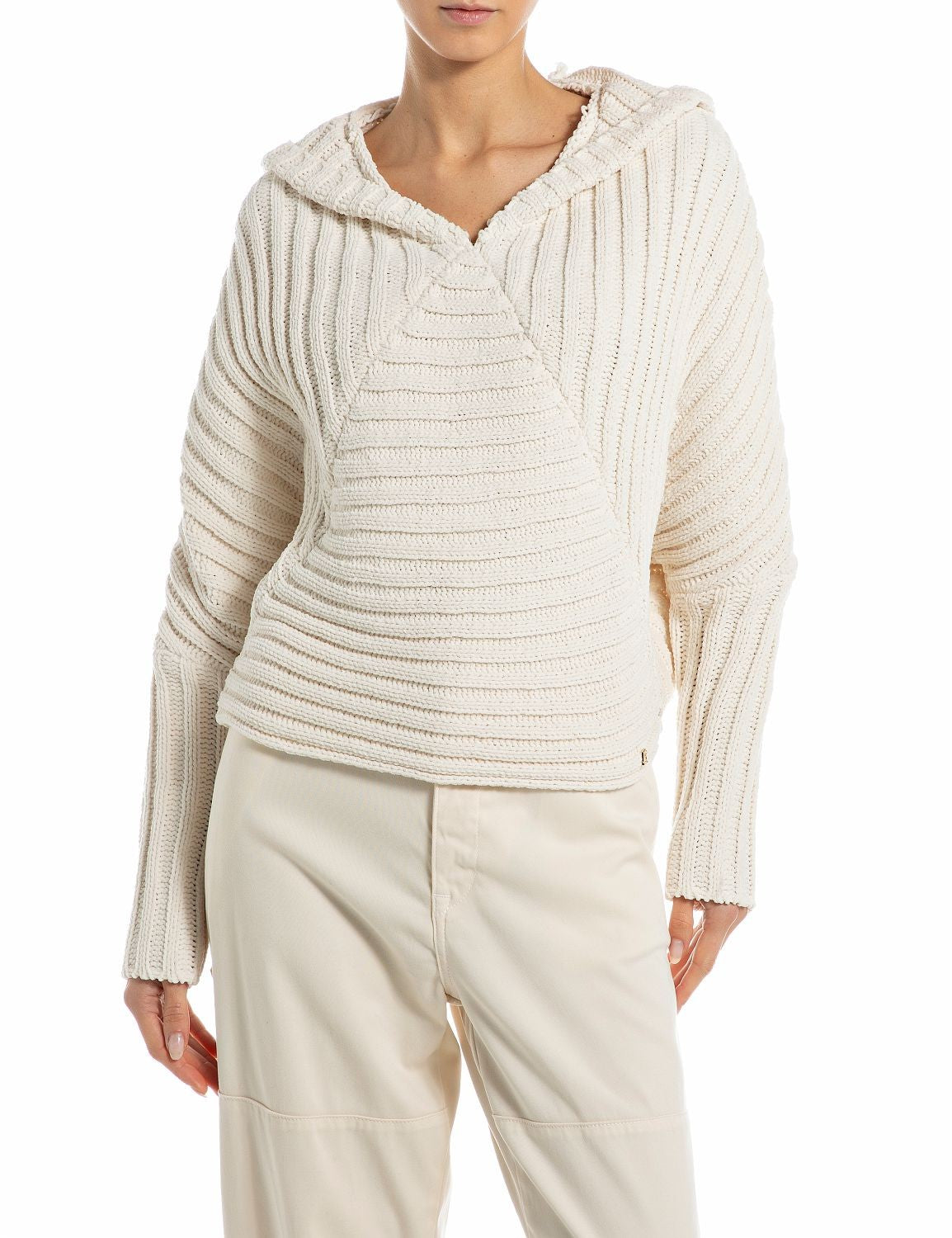 Maglia Con Cappuccio Butter White