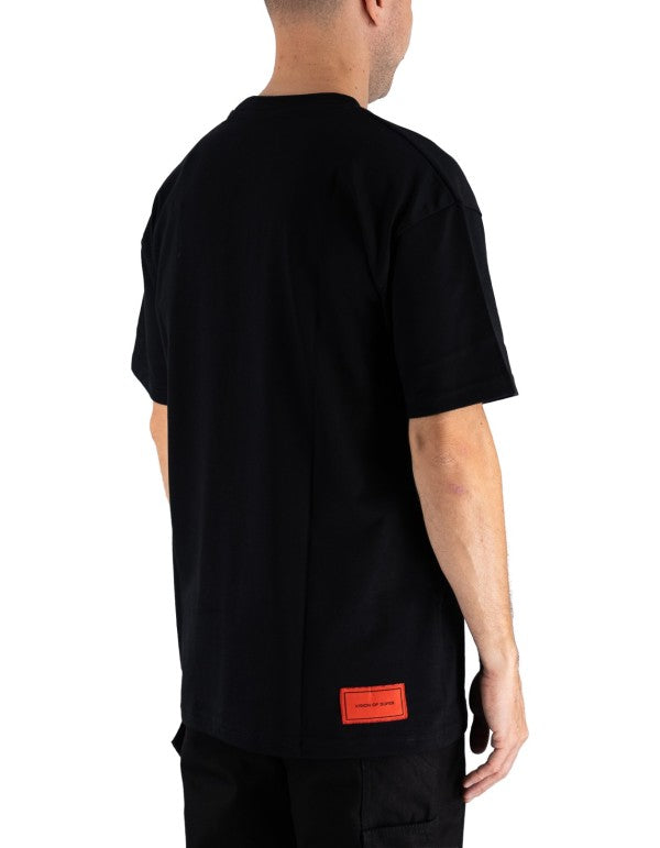 Black Tee With Embroidered Full Hearth On The Neck And Patch On Back Nero