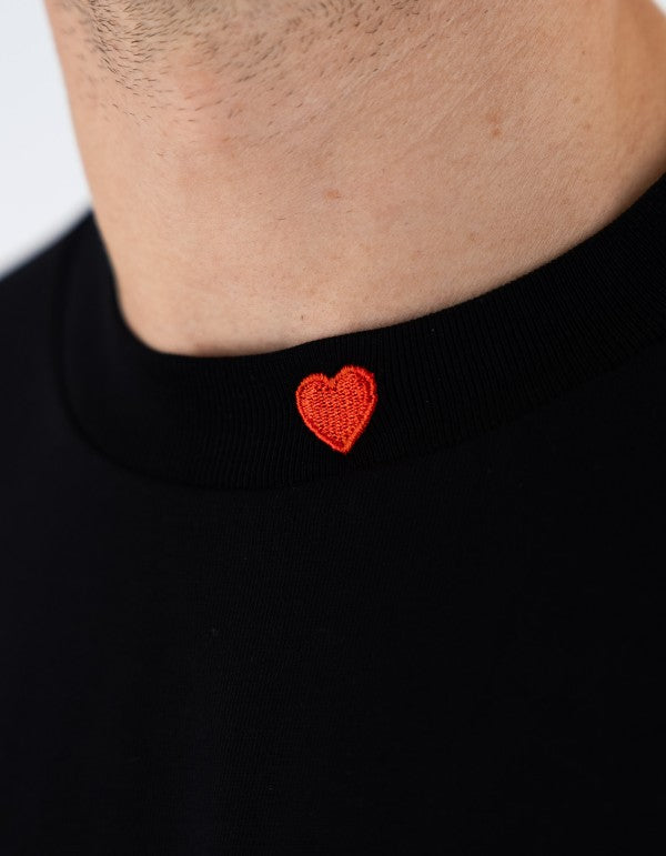 Black Tee With Embroidered Full Hearth On The Neck And Patch On Back Black
