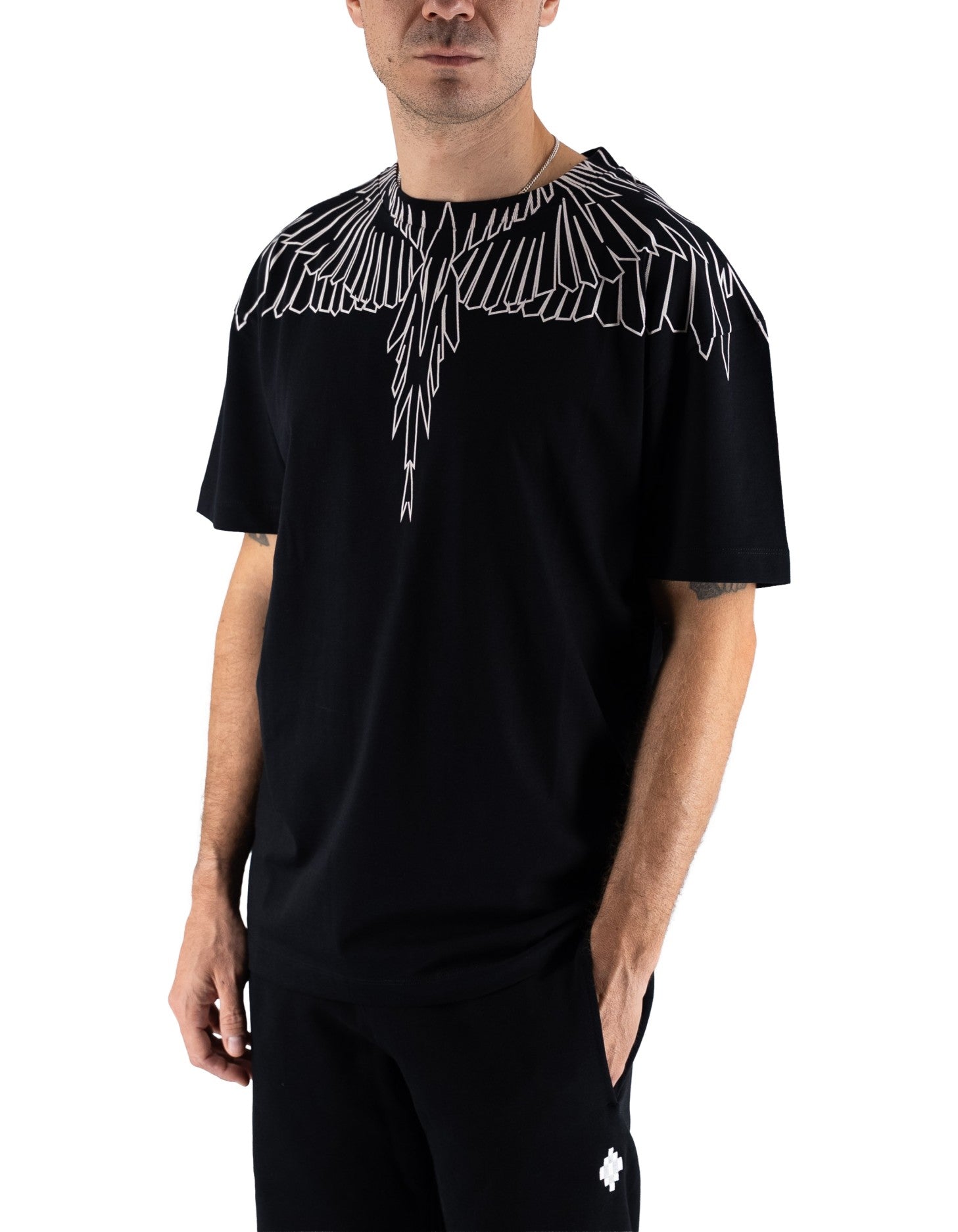T-shirt Wings Outline Nero/black