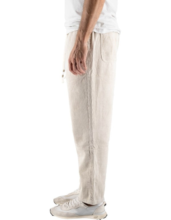 Cream Velvet Trousers with Elastic Waist