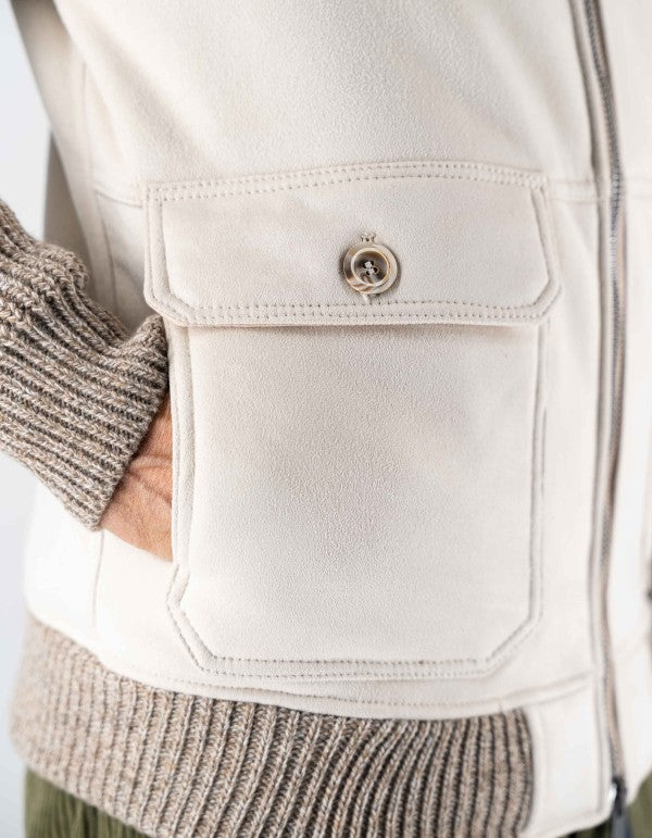 Suede Jacket with Knitted Sleeves