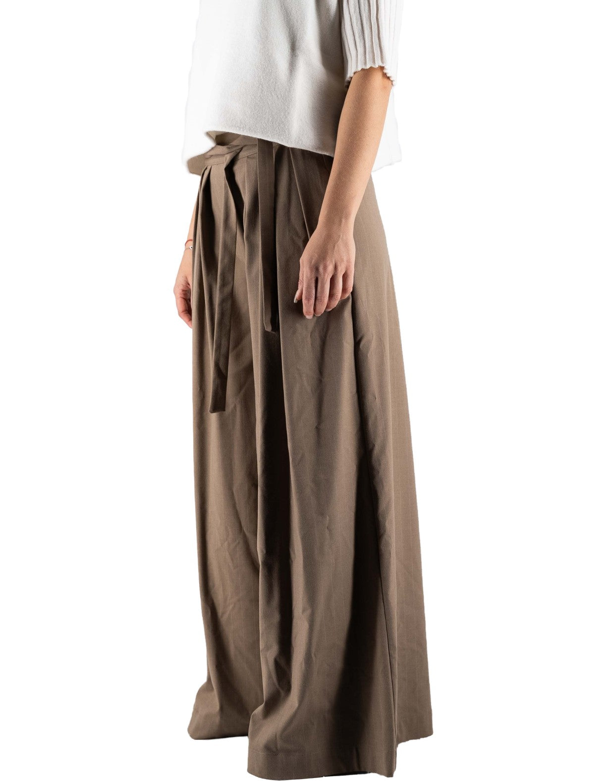 Cappuccino Pinstriped Palazzo Trousers