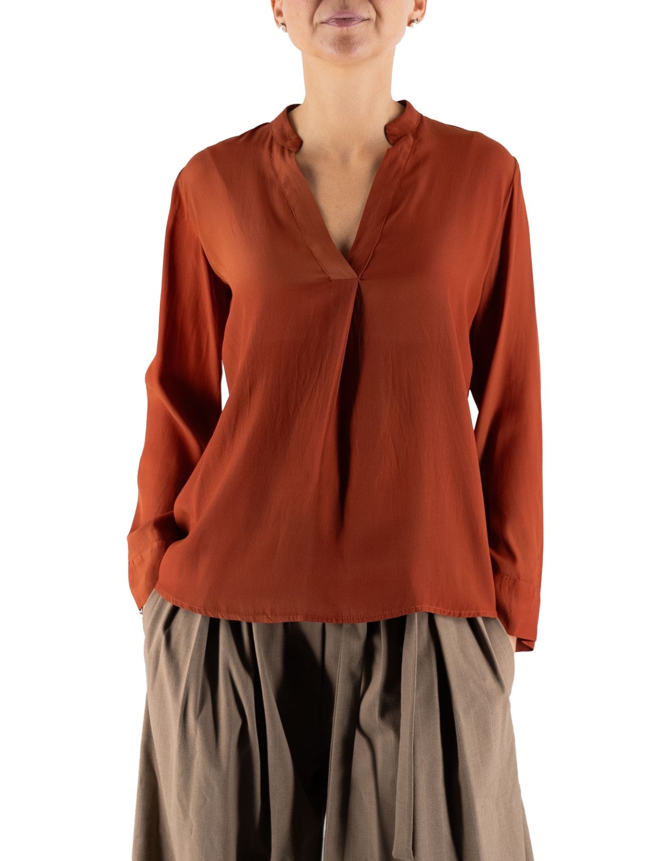 Blusa Con Piega Cognac