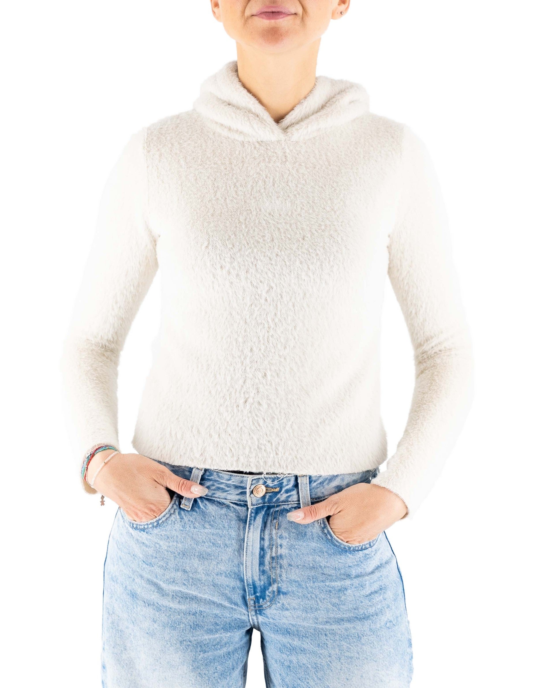 Felpa Crop Con Cappuccio In Maglina Peluche