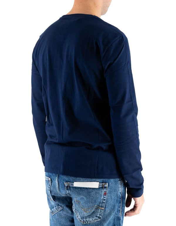 Ralph Lauren Men's Navy Blue Long Sleeve T-Shirt with White Embroidered Logo
