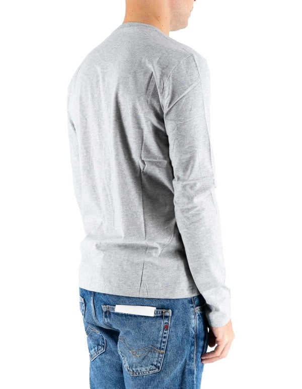 Ralph Lauren Men's Long-Sleeve Grey T-Shirt with Blue Embroidered Logo