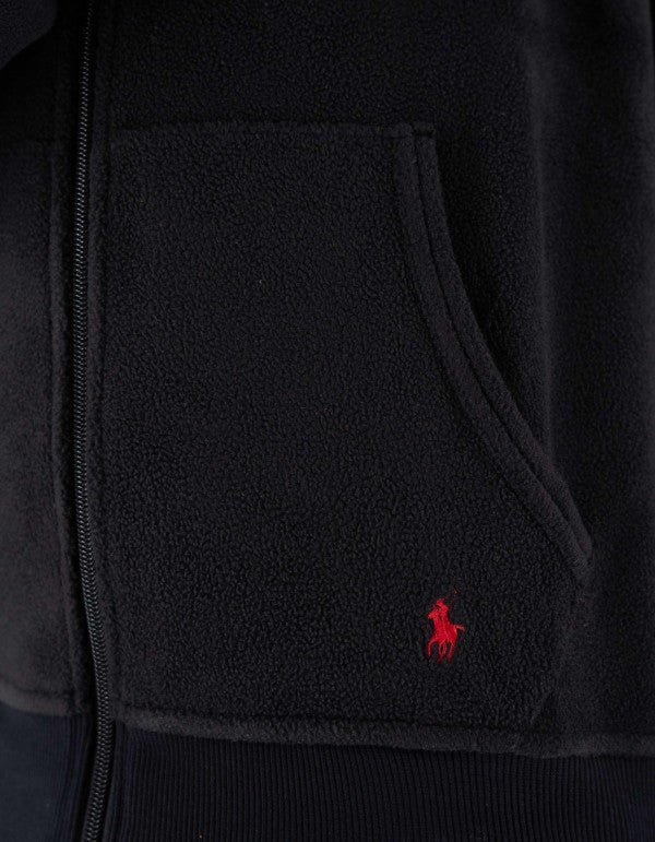 Ralph Lauren Men's Full Zip Black Sweatshirt with Red Embroidered Logo