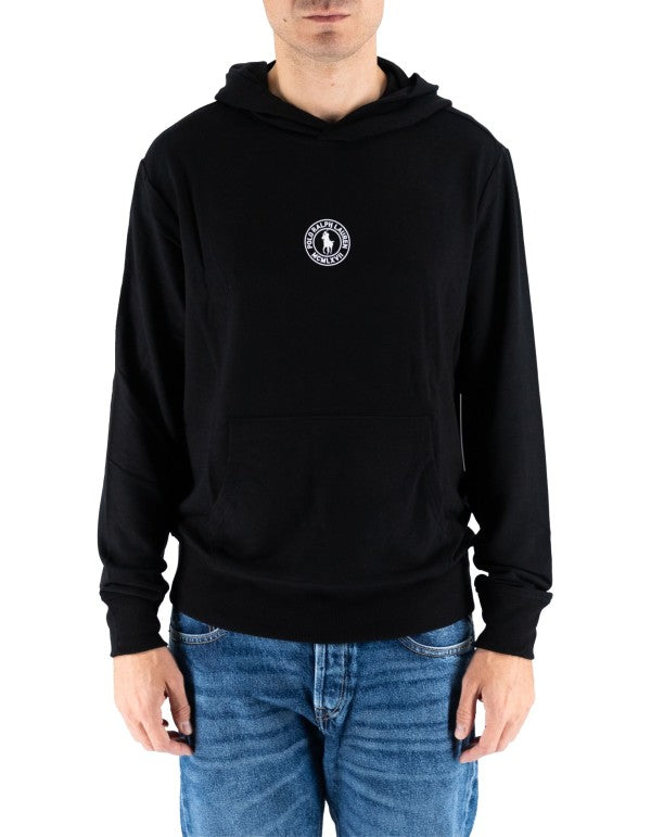 Felpa Uomo Ralph Lauren Nera con Cappuccio e Logo Bianco