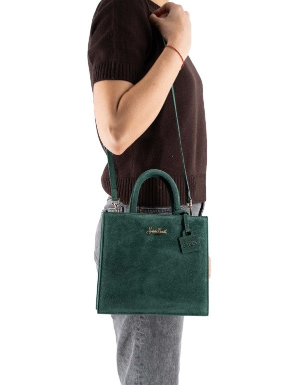 Green Suede Midi Shop Bag