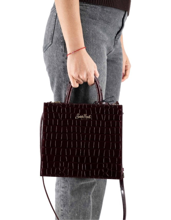 Midi Shop Bag with Burgundy Coconut Print