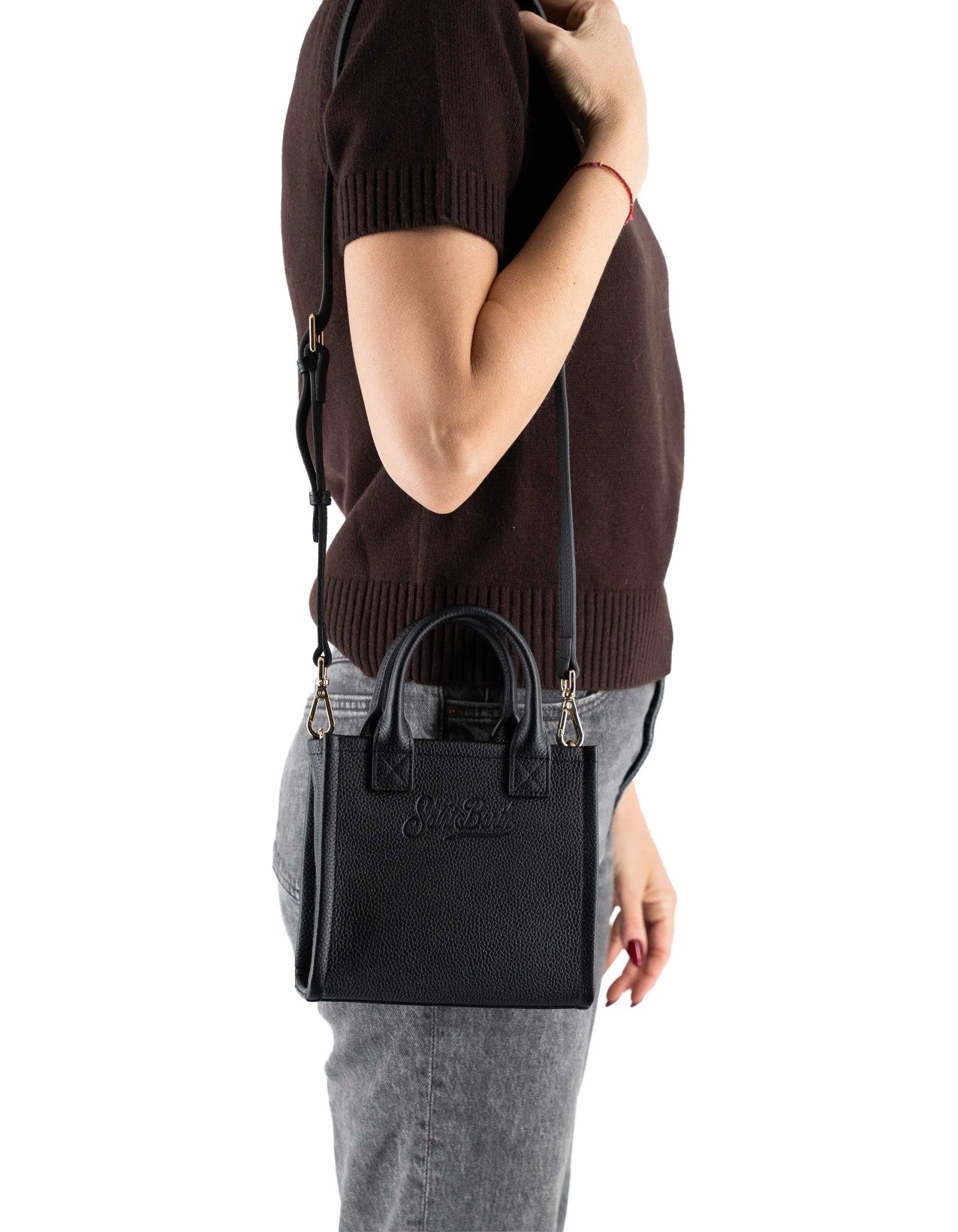Mini Vanity Bag in Black Hammered Leather