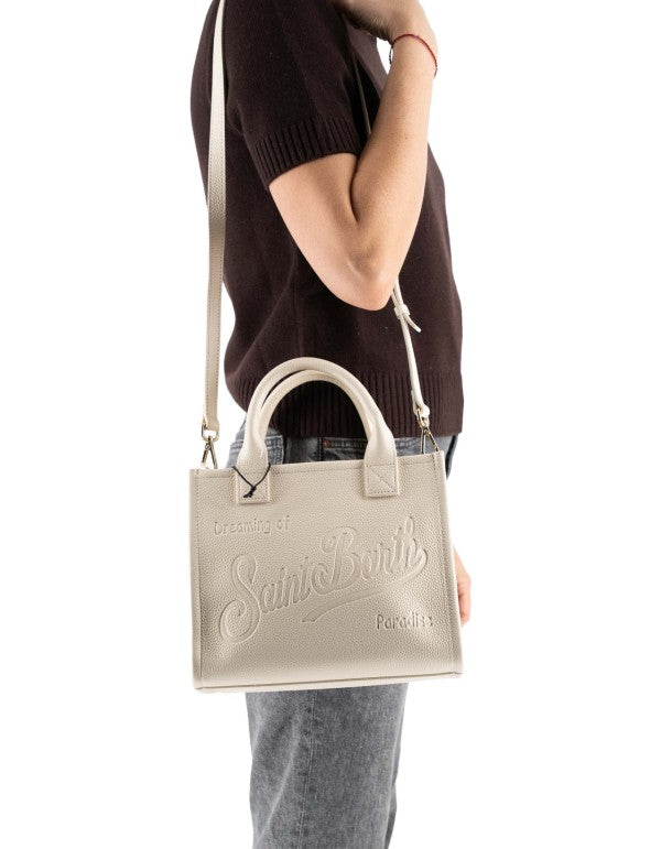 White Hammered Leather Midi Vanity Bag