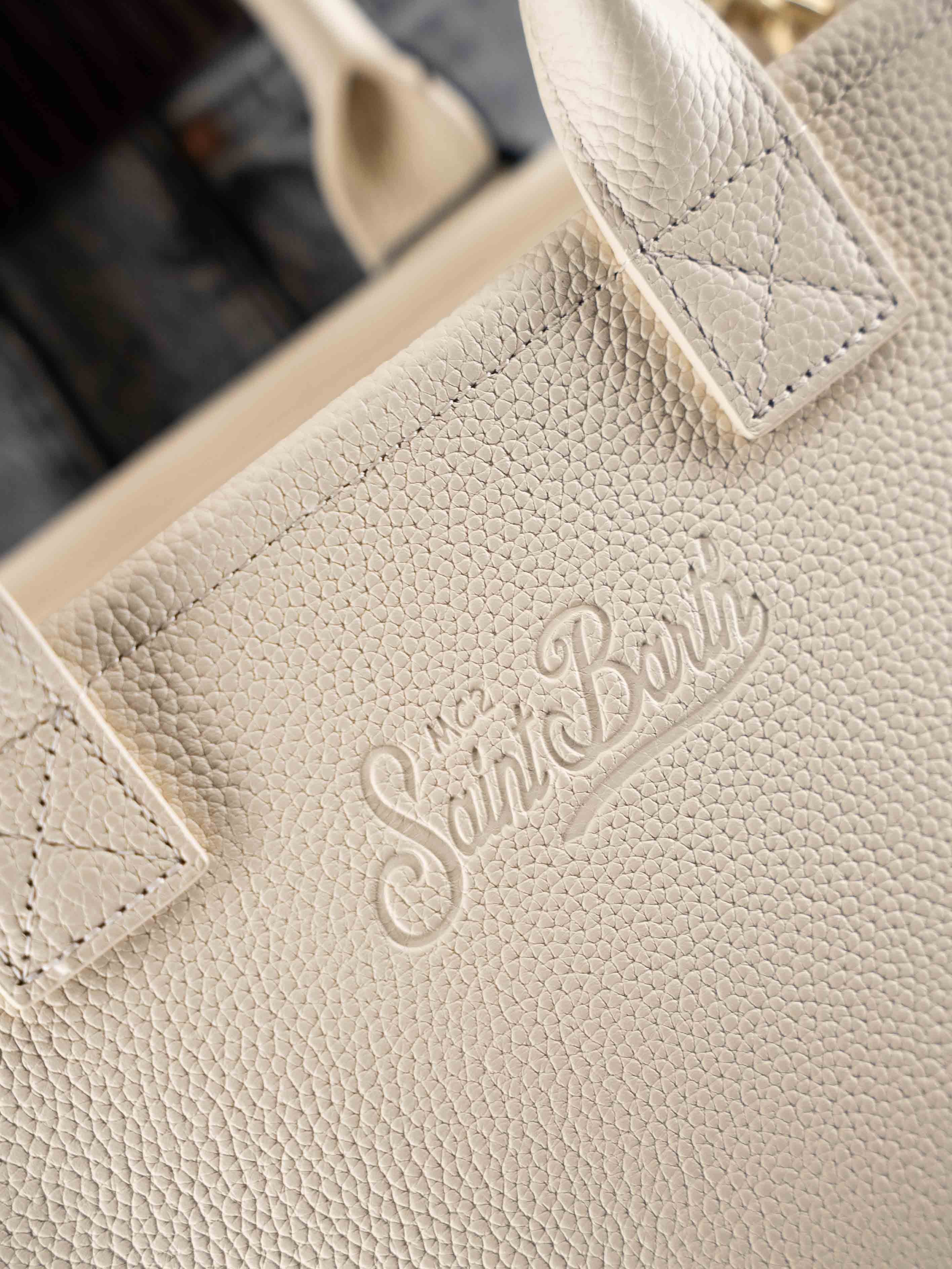 White Hammered Leather Midi Vanity Bag