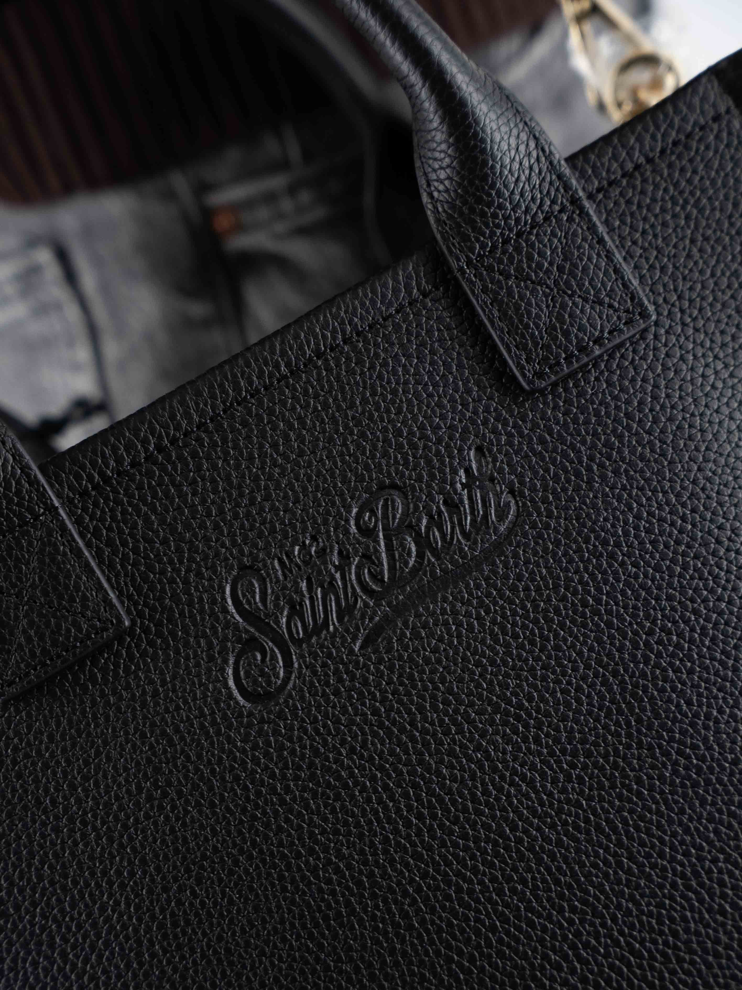 Black Hammered Leather Midi Vanity Bag
