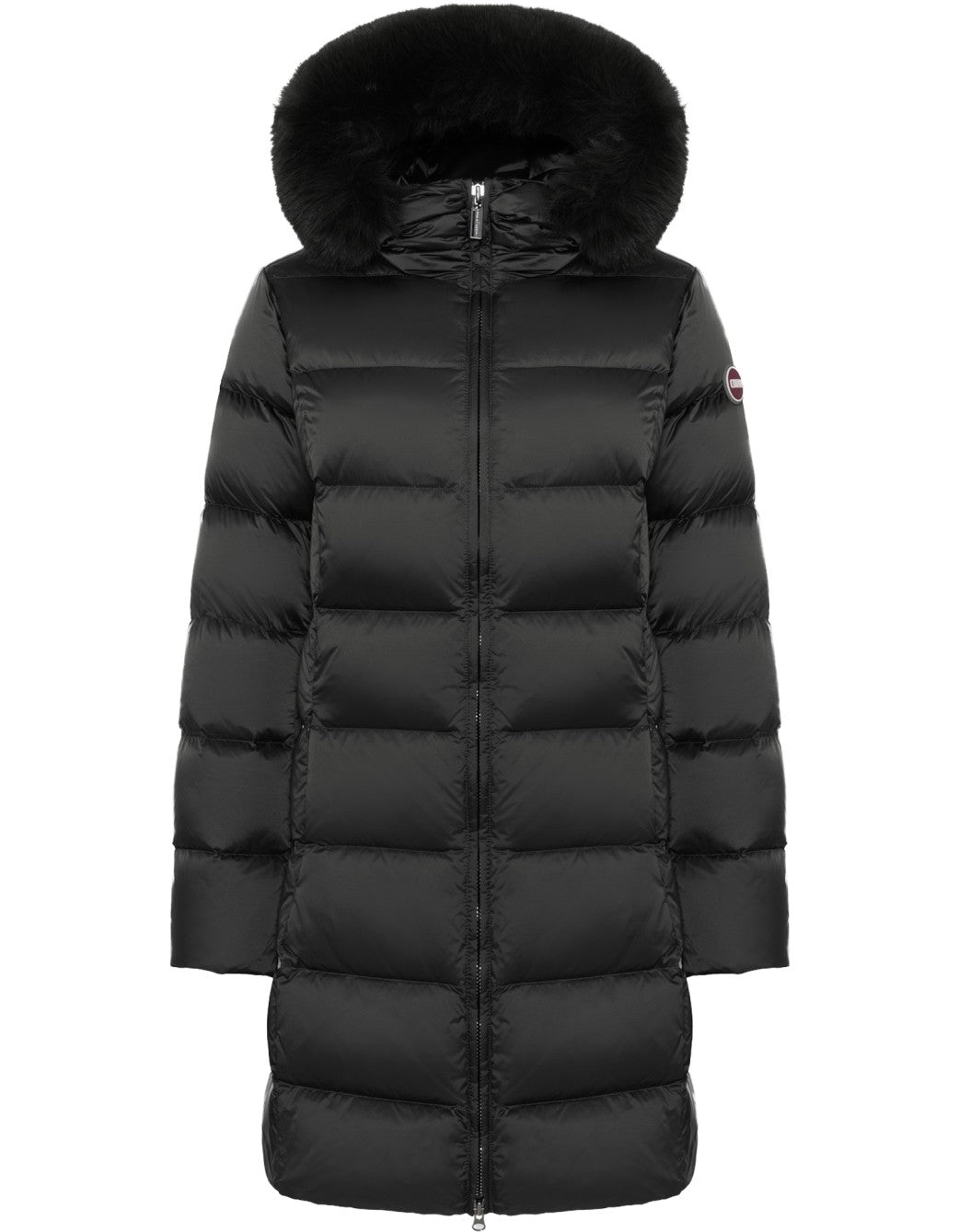 Piumino Lungo Con Cappuccio Eco Fur Nero