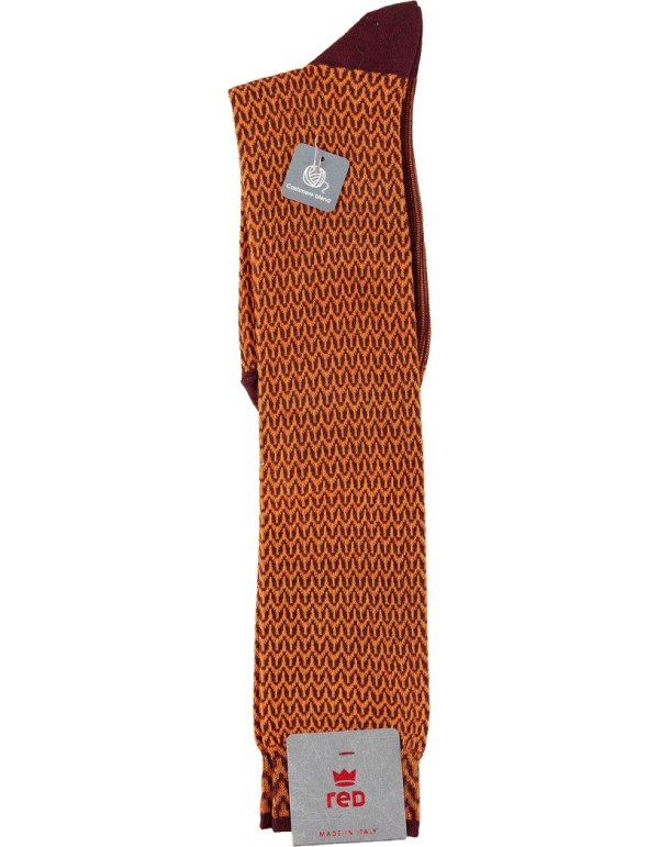 Calza Lunga Uomo Jacquard Zig Zag Con Cashmere Bordeaux