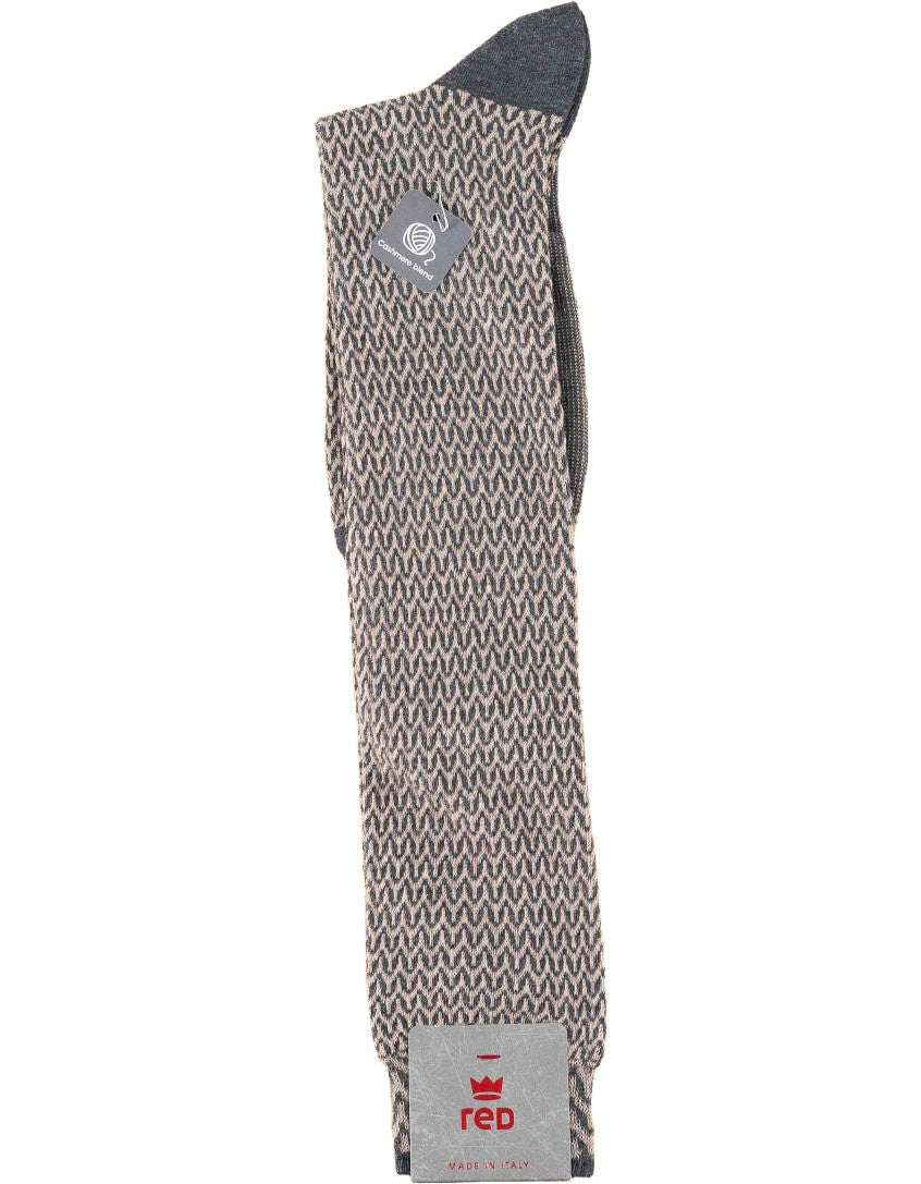 Men's Long Socks Jacquard Zig Zag With Graphite Cashmere