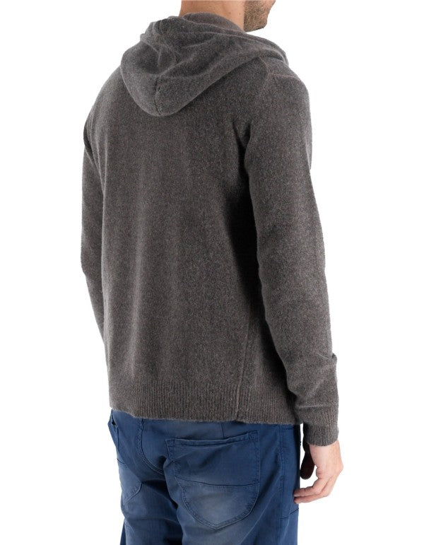 Goteborg Zip-Up Hoodie in Wool and Cashmere Dark Brown