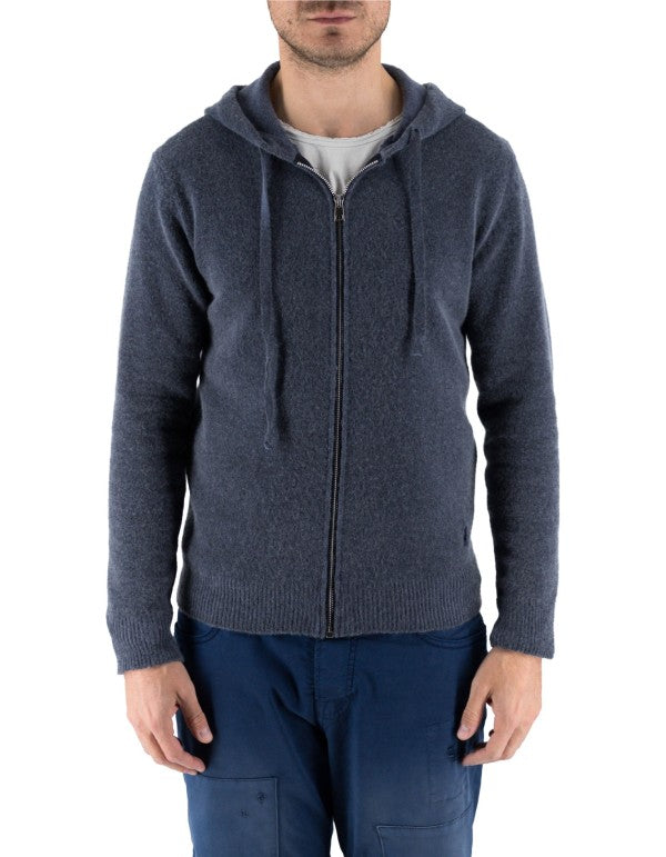 Maglia Goteborg Zip E Cappuccio Lana Cashmere Blu Notte