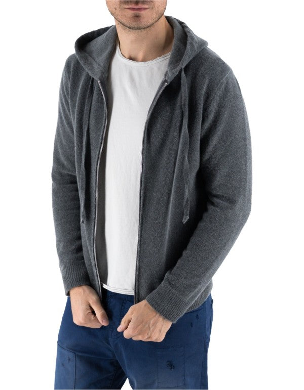 Maglia Goteborg Zip E Cappuccio Lana Cashmere Grigio Scuro