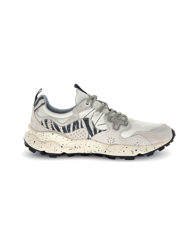 Sneaker Yamano 3 Uni Suede/nylon/animalier Off White-black Bianco.