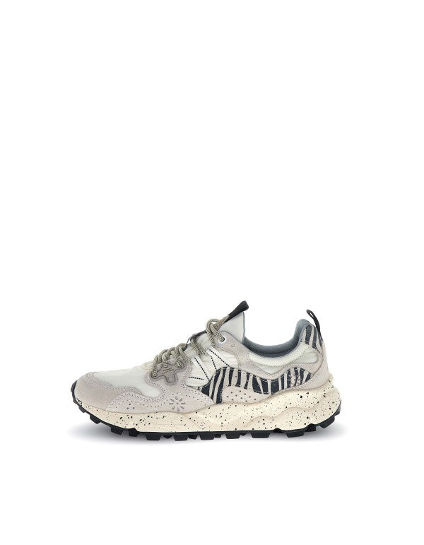 Yamano 3 Uni Suede/nylon/animal print sneaker Off White-black White.