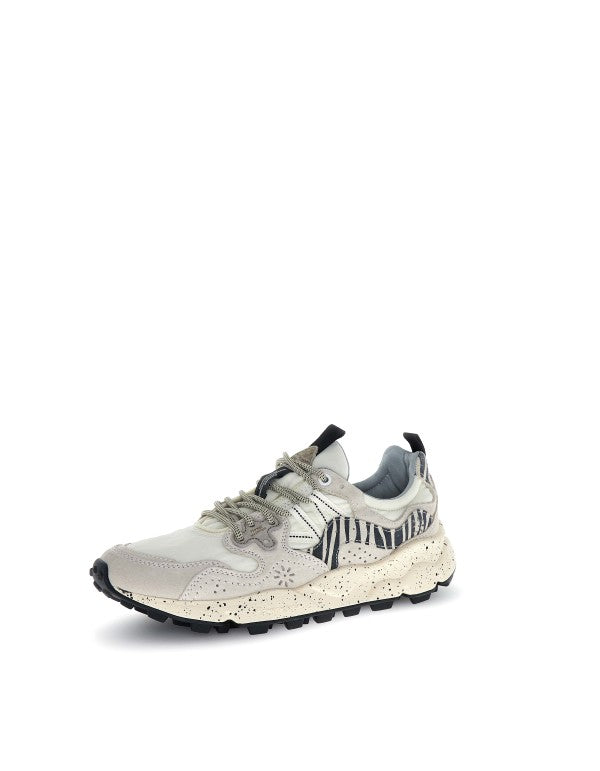 Sneaker Yamano 3 Uni Suede/nylon/animalier Off White-black Bianco.