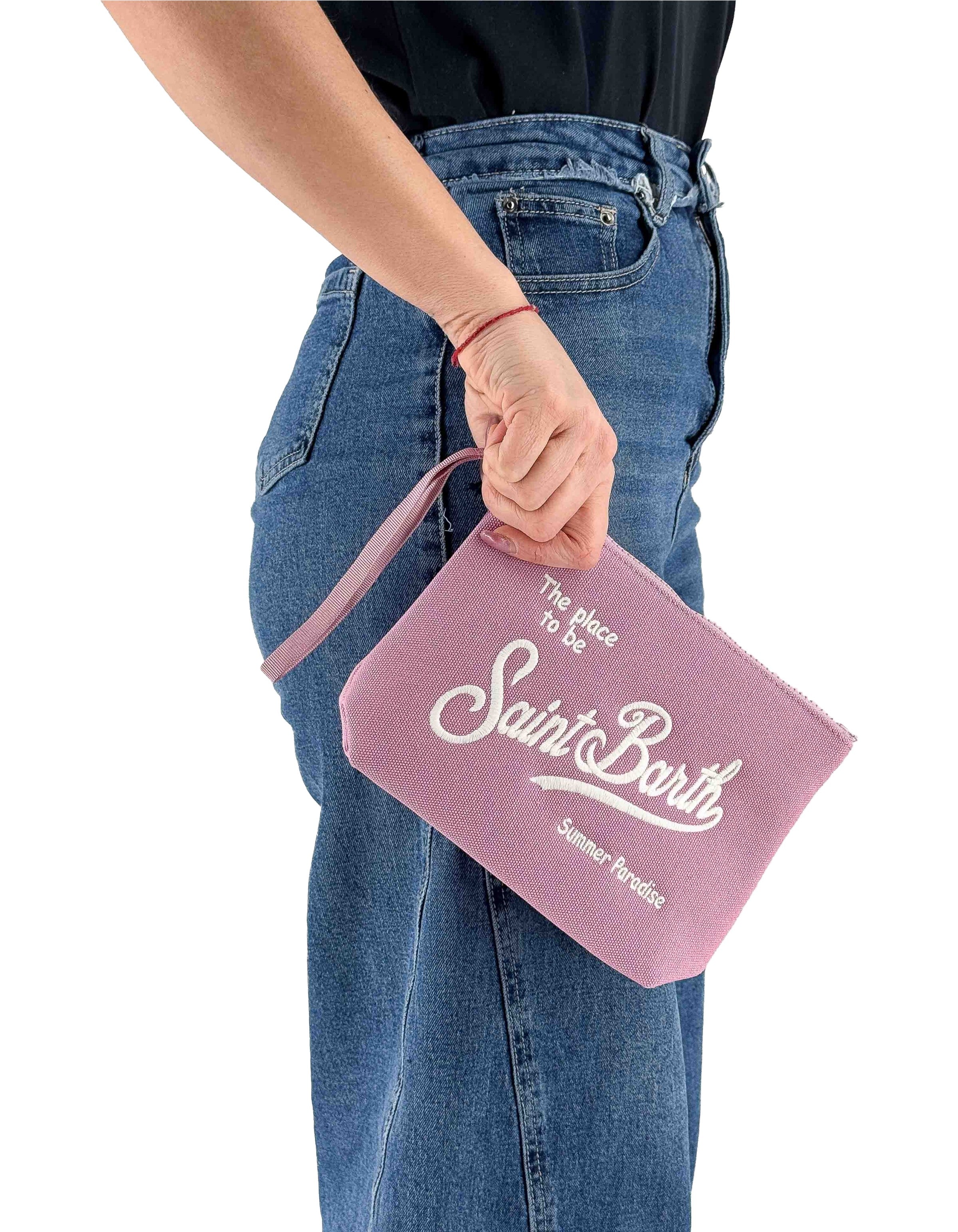 Aline Canvas Pink Clutch Bag 20 Emb