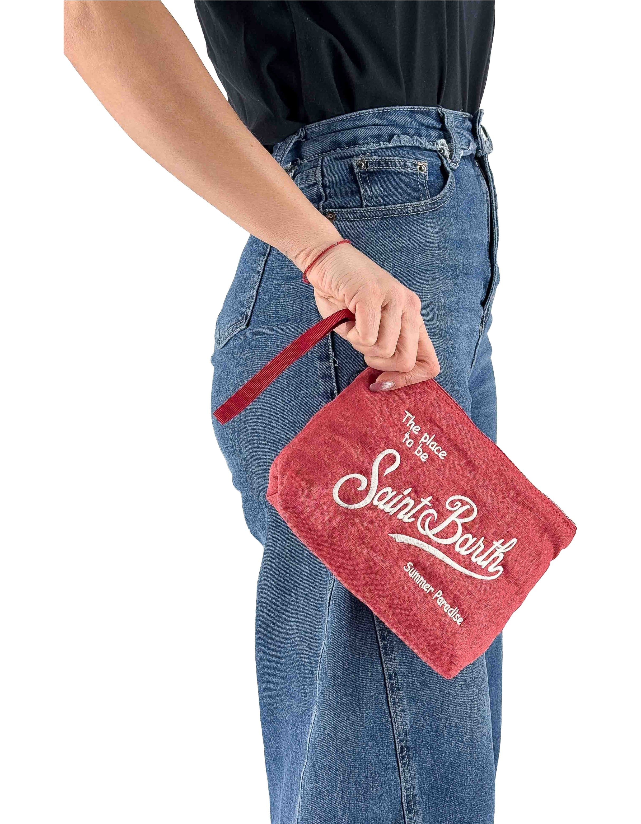 Pochette Aline Soft Linen Vintage 47 Red Brick Emb