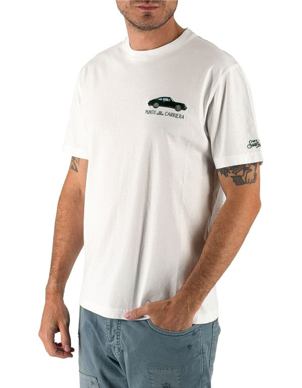 T-shirt Girocollo Con Ricamo Punto alla Carriera