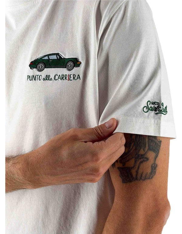 T-shirt Girocollo Con Ricamo Punto alla Carriera