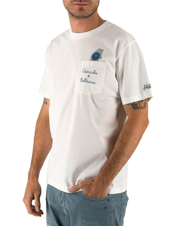 T-shirt Uomo Girocollo Con Taschino Ostriche e Bollicine