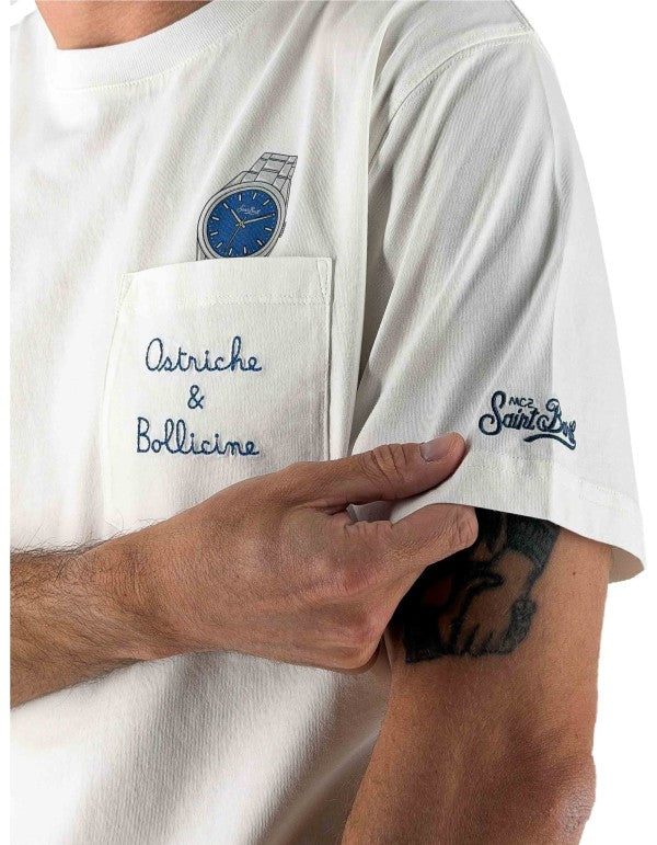 T-shirt Uomo Girocollo Con Taschino Ostriche e Bollicine