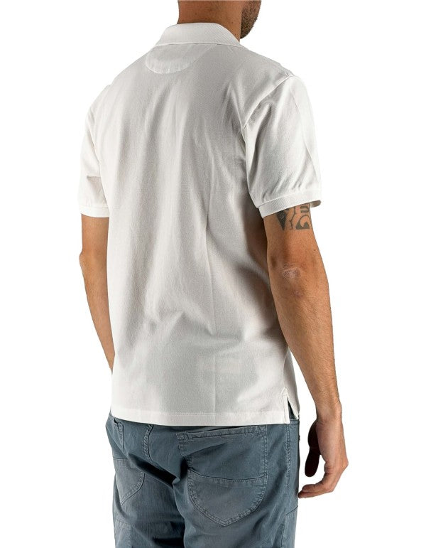 Men's White Charles Pique Polo Shirt with Sleeve Embroidery
