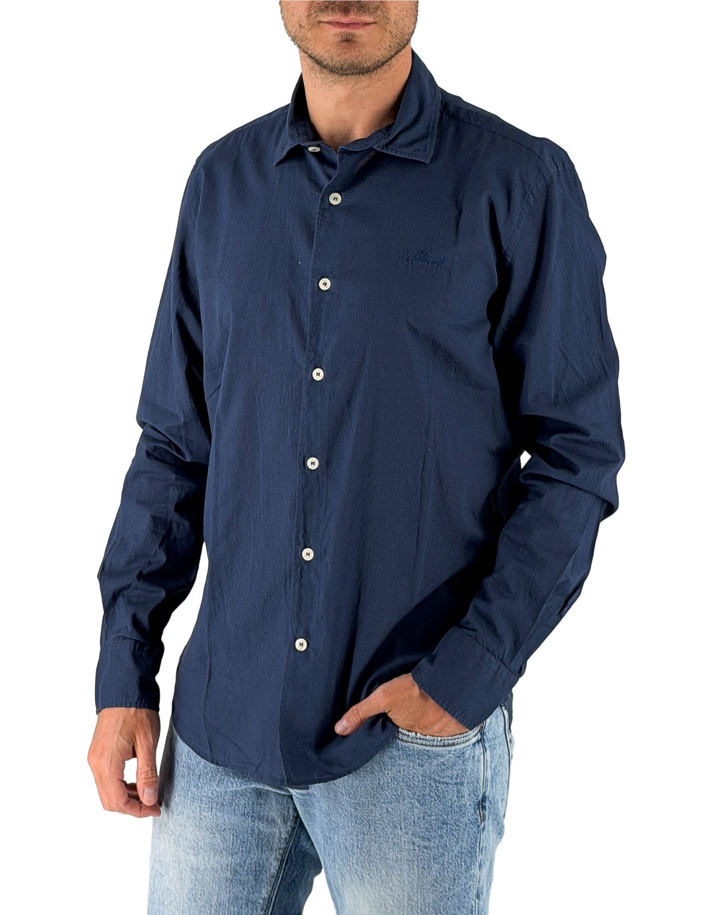 Camicia In Ice Cotton Blue Navy