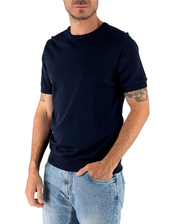 T-Shirt In Filo 100% Cotone Monterosso Blu Navy