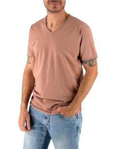 T – Shirt 100% Cotone Scollo A V Cipria Mosca – Devid Label