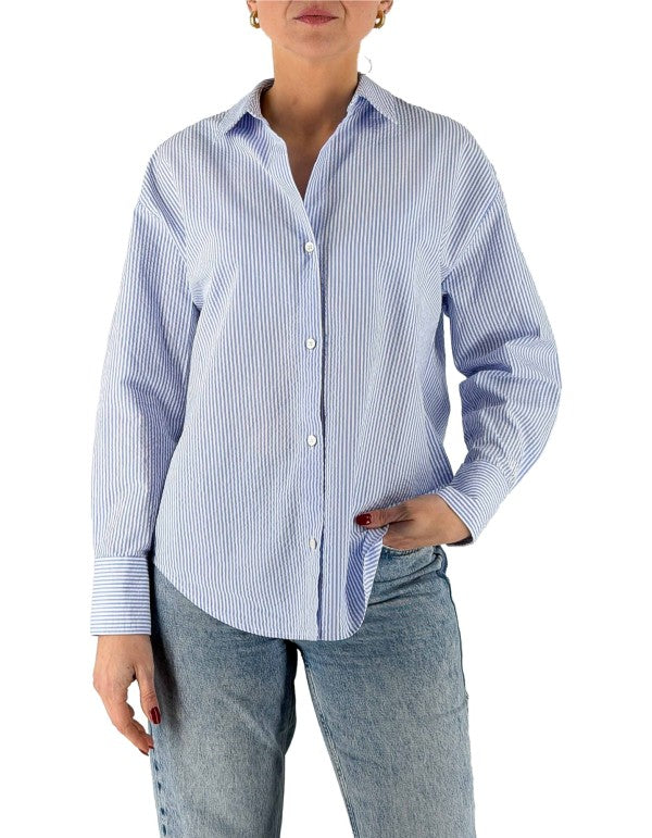 Camicia Cristal Seersucker Stripes V Azzurra a righe