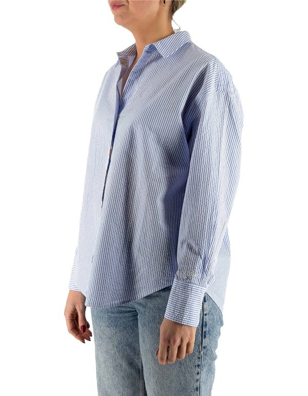 Camicia Cristal Seersucker Stripes V Azzurra a righe