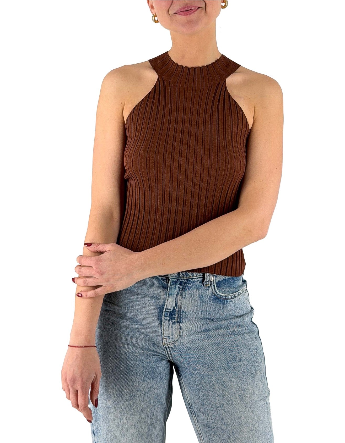 Ma143 Cocoa Turtleneck Tank Top