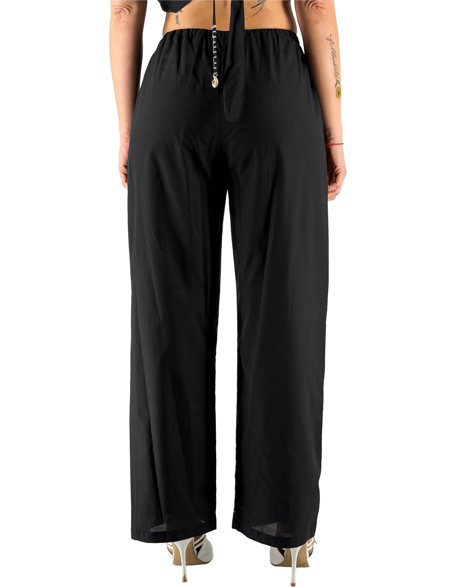 Pantalone Con Ricami E Conchiglie Nero