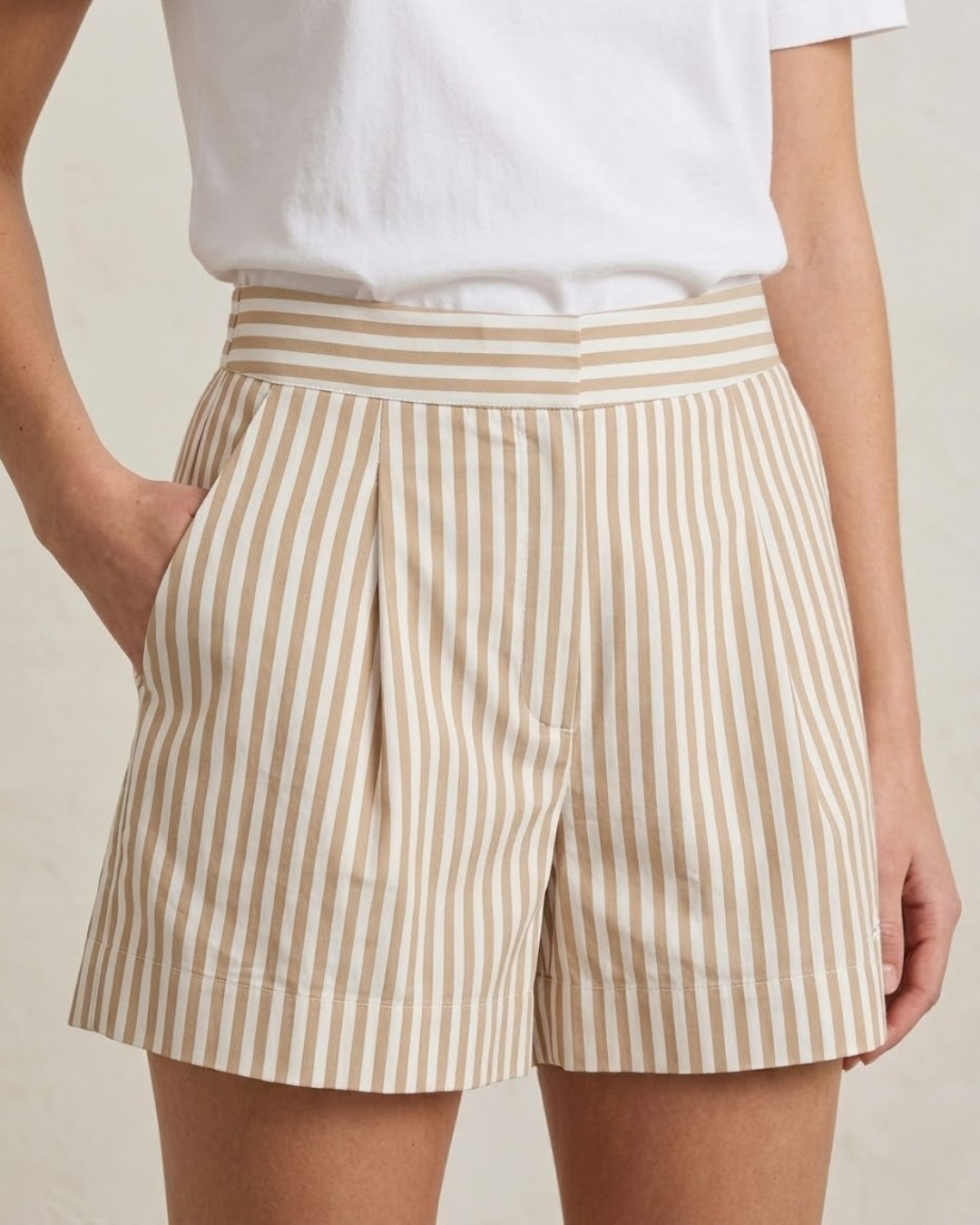 Amani Cotton Beige Striped Shorts