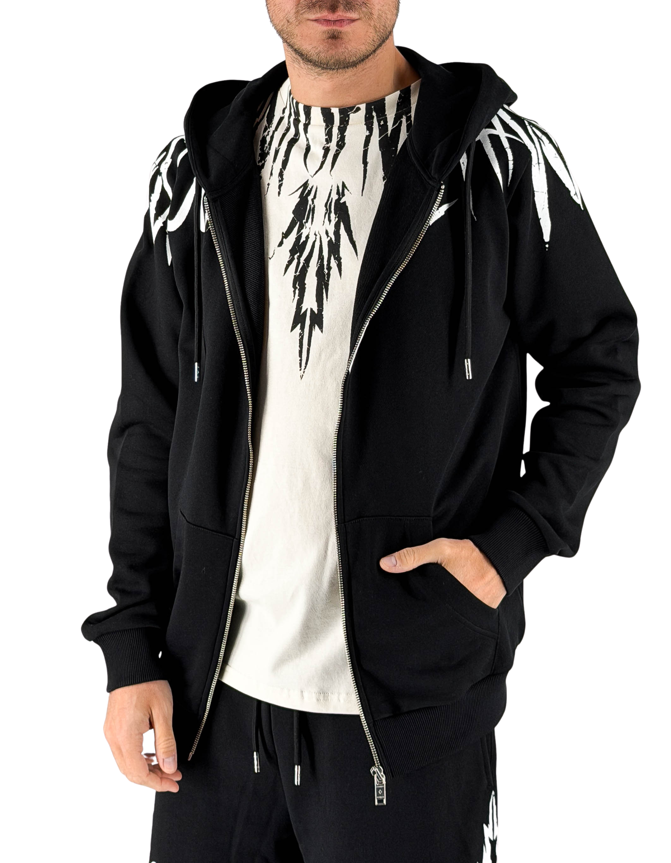 Felpa Full Zip Con Cappuccio Logo White Wings