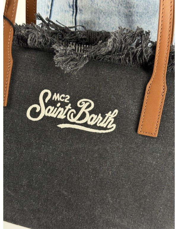 Borsa City Bag Mid Fringe Canvas Nero